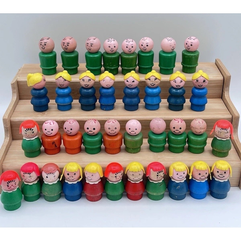 Vintage Fisher-Price Little people Wood head And Body Lot Of 38